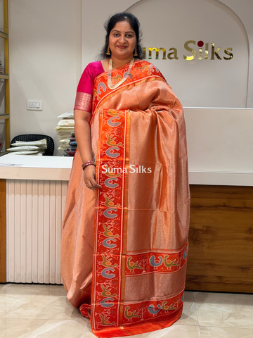 Brocade Tissue with Patola Border Saree Orange Color
