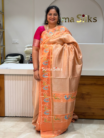 Brocade Tissue with Patola Border Saree Peach Color