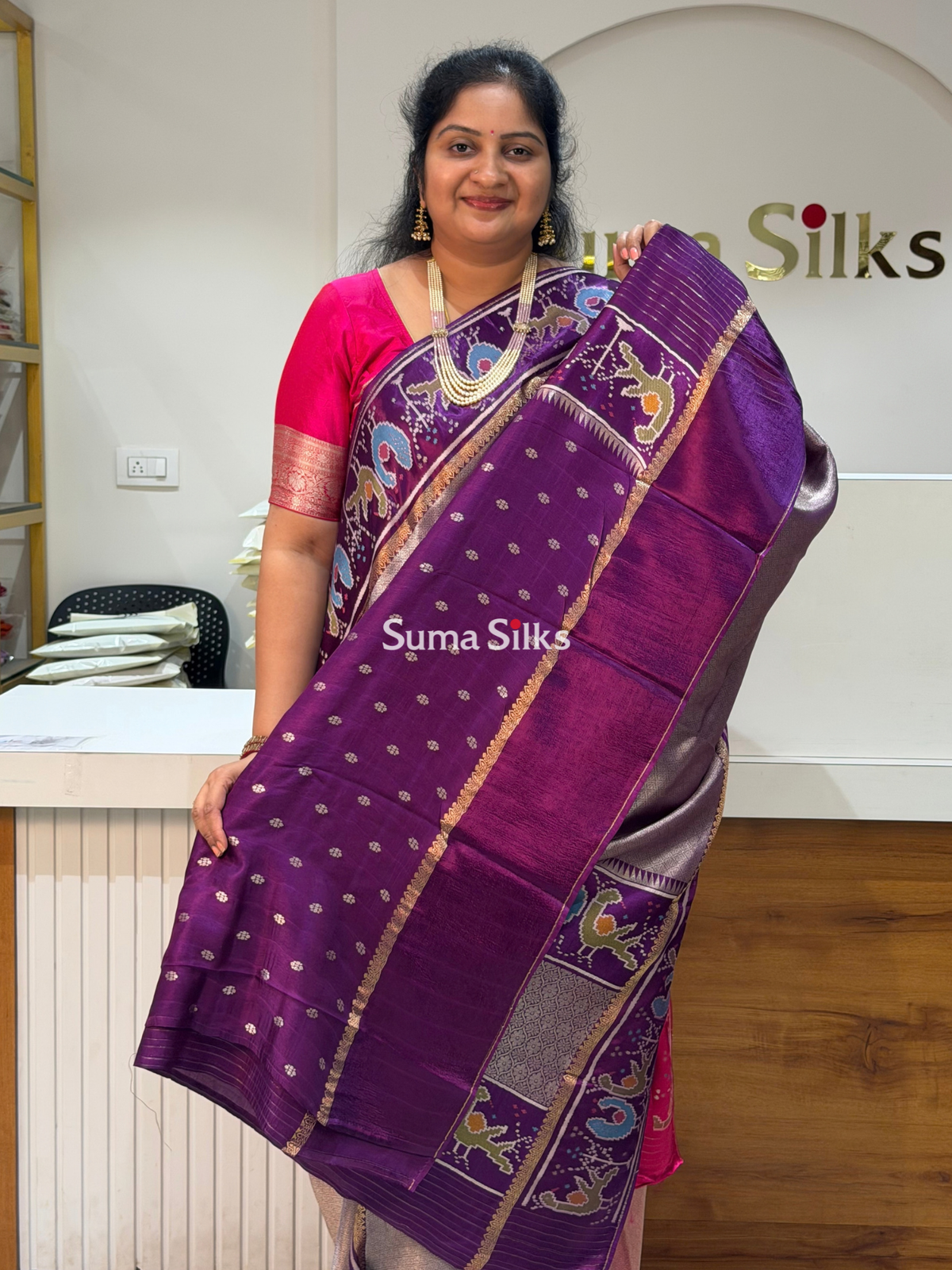 Brocade Tissue with Patola Border Saree Purple Color