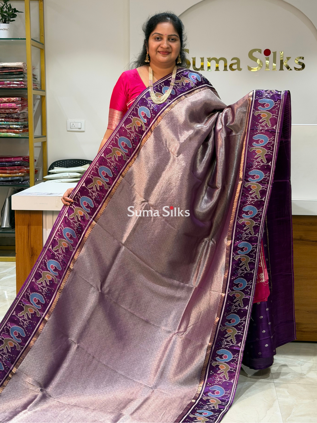 Brocade Tissue with Patola Border Saree Purple Color