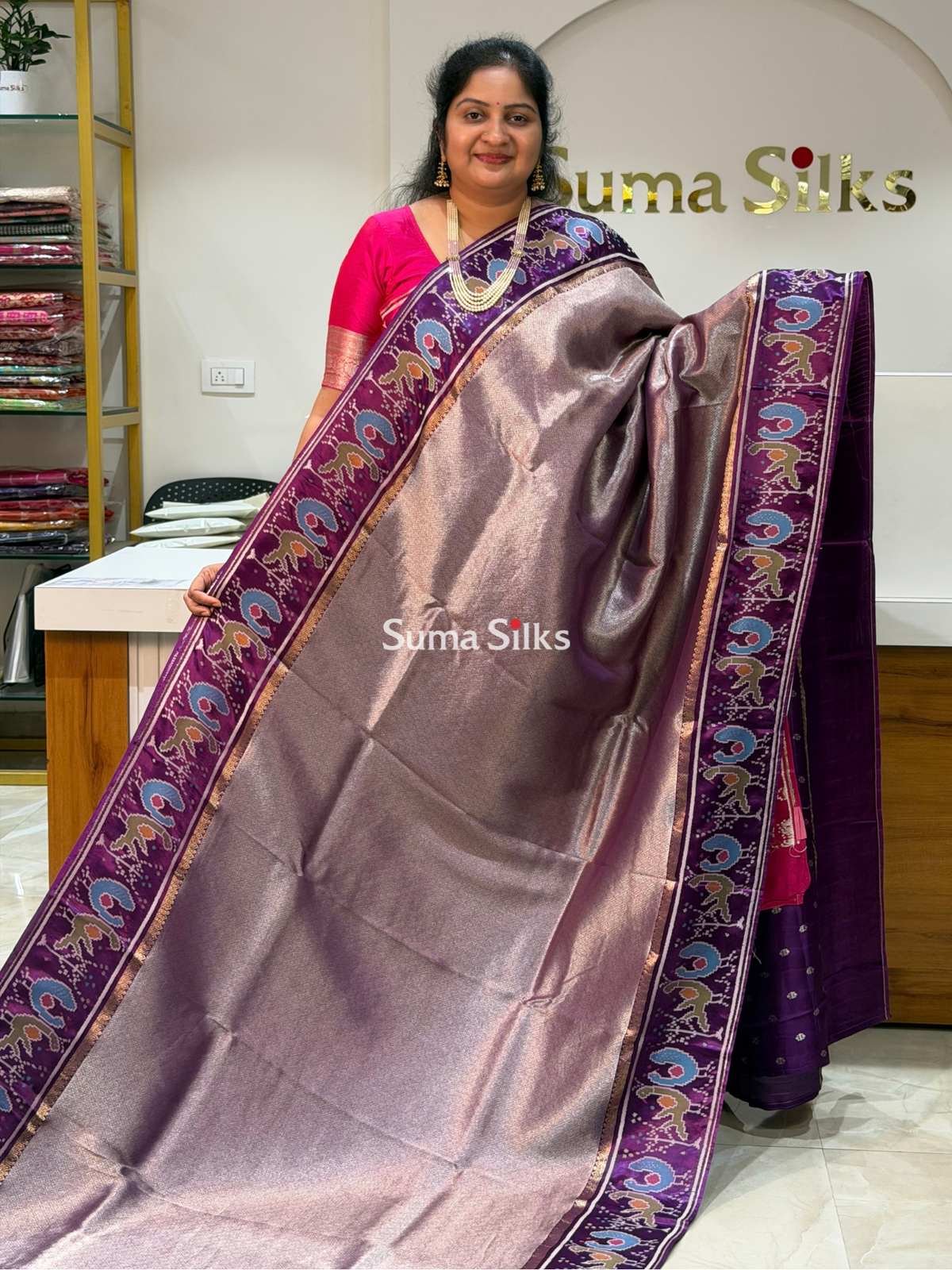 Brocade Tissue with Patola Border Saree Purple Color