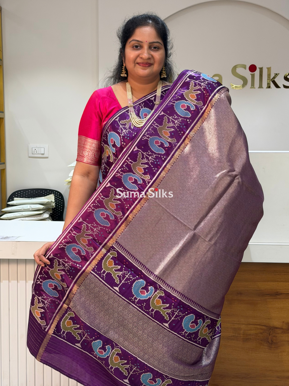 Brocade Tissue with Patola Border Saree Purple Color