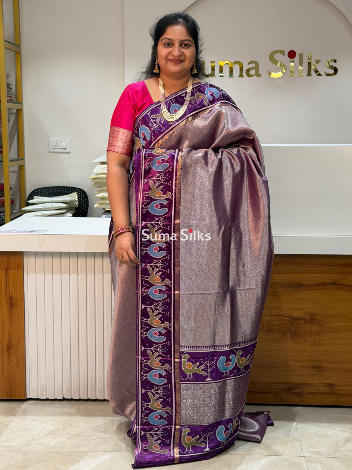 Brocade Tissue with Patola Border Saree Purple Color
