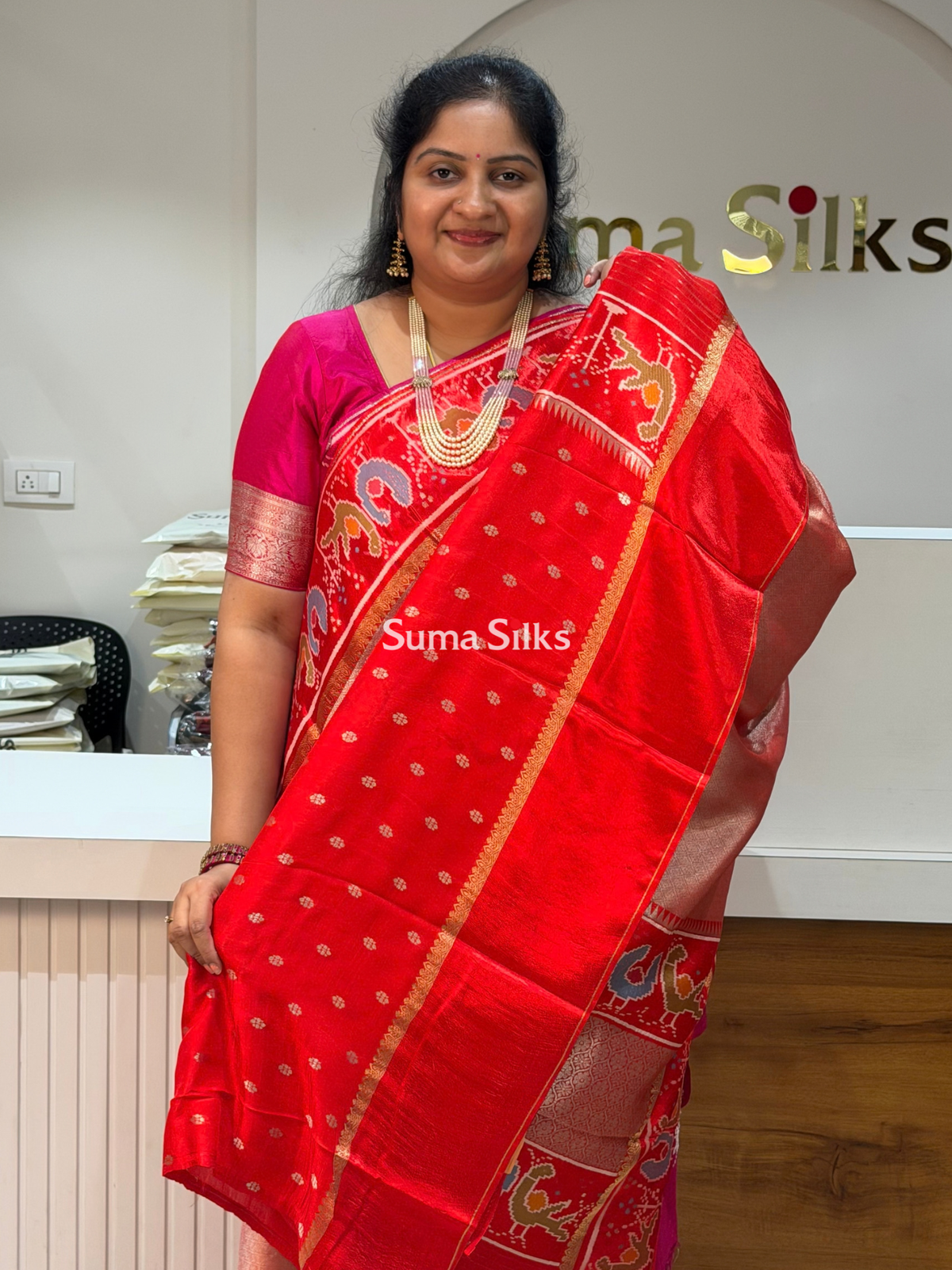 Brocade Tissue with Patola Border Saree Red Color