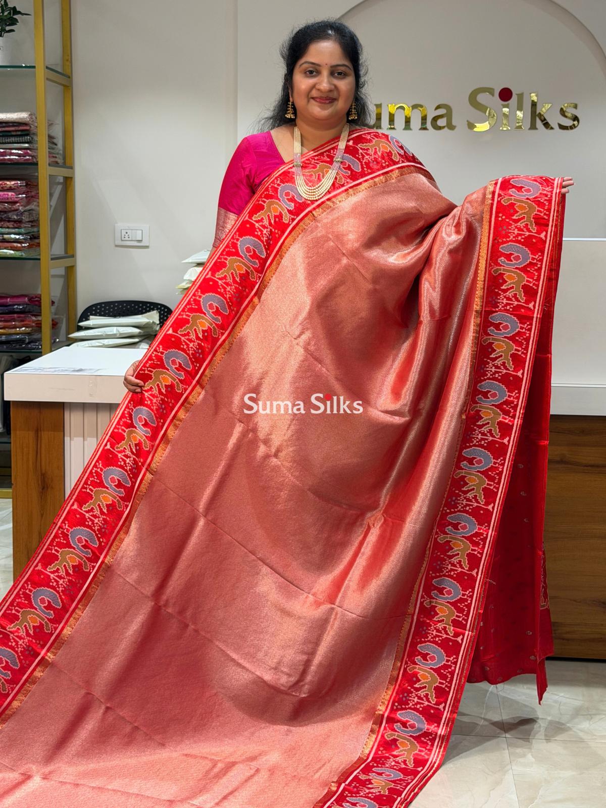 Brocade Tissue with Patola Border Saree Red Color