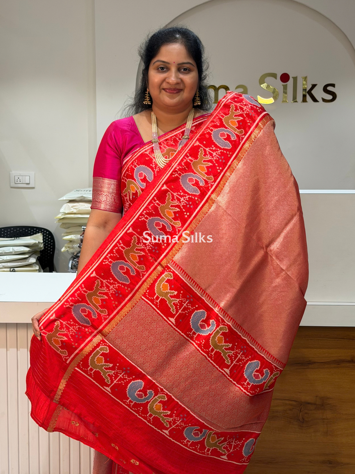 Brocade Tissue with Patola Border Saree Red Color