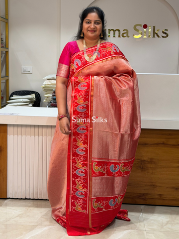 Brocade Tissue with Patola Border Saree Red Color