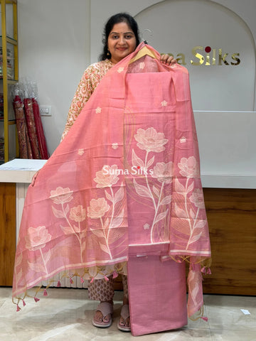 Chanderi Jamdani Dress Material Baby Pink Color