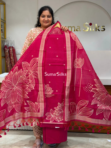 Chanderi Jamdani Dress Material Rani Color