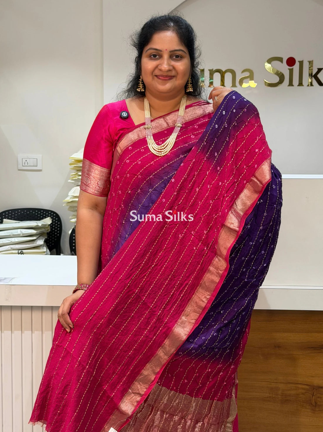 Chiniya Silk Bandhani Purple Color