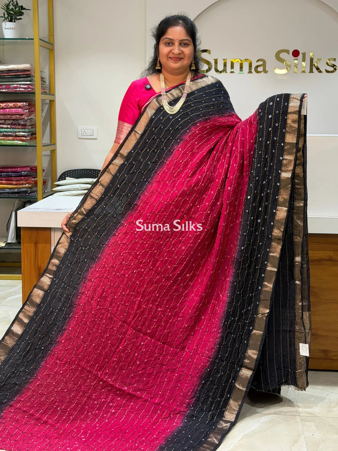 Chiniya Silk Bandhani Rani Color