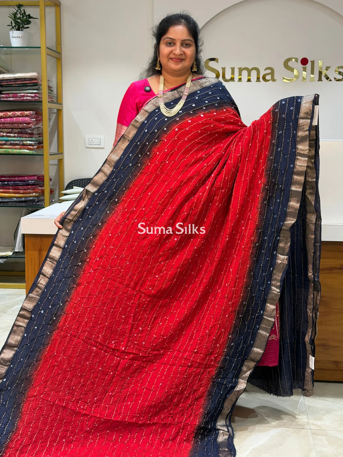 Chiniya Silk Bandhani Red Color
