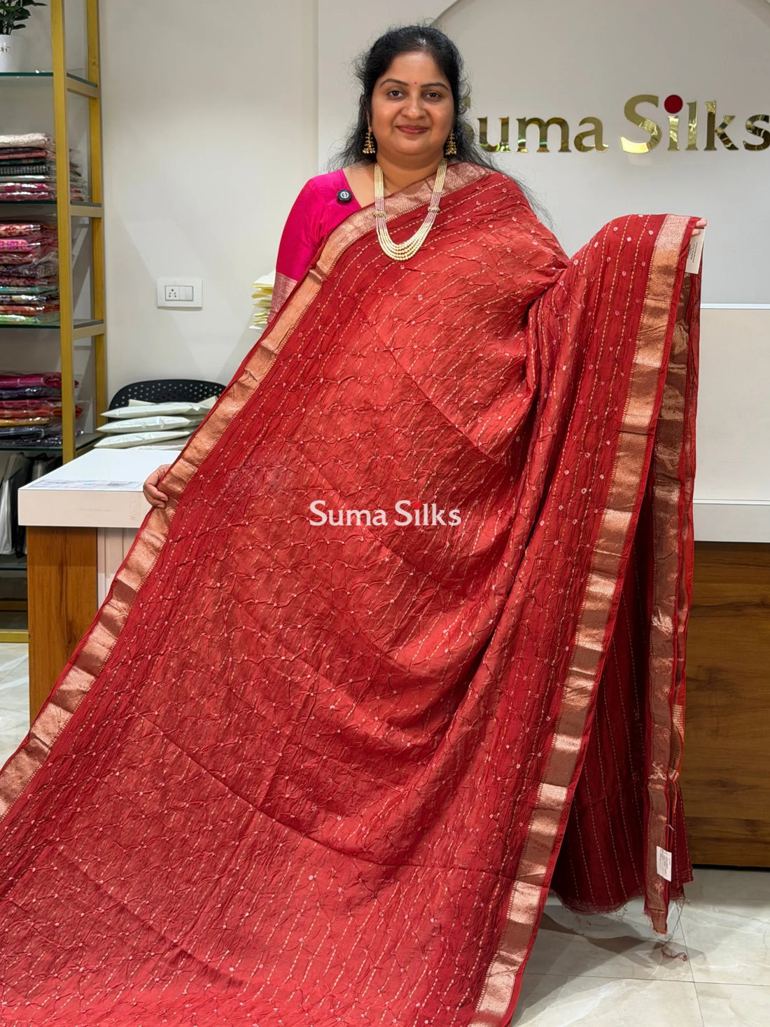 Chiniya Silk Bandhani Rust Color
