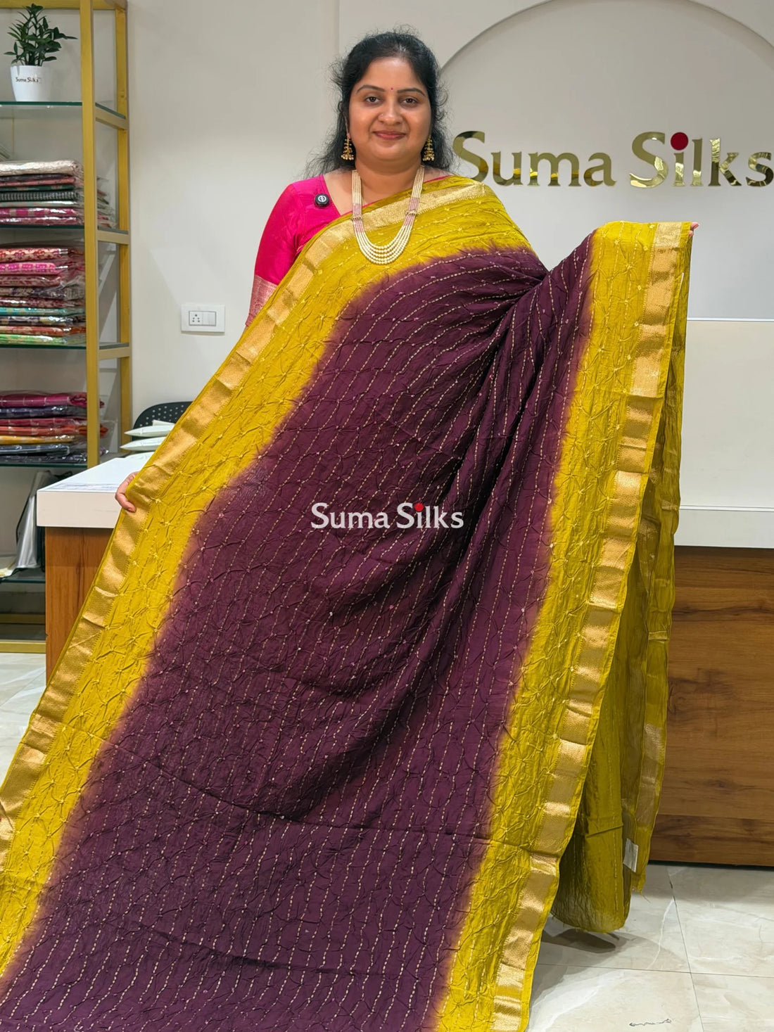 Chiniya Silk Bandhani Wine Color