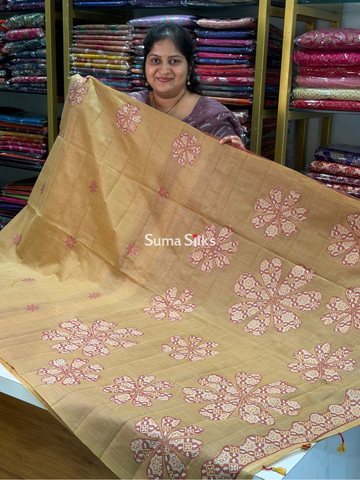 Linen Jamdani Flower Design Brown