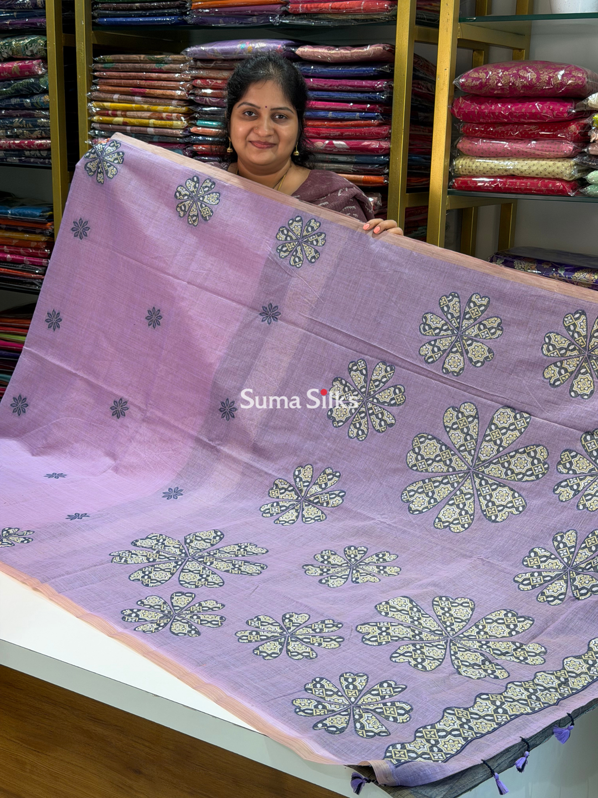 Linen Jamdani Flower Design Lavender