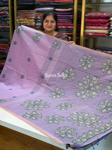 Linen Jamdani Flower Design Lavender