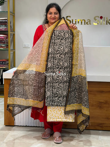 Cotton with Kota Dupatta Allover Print Black
