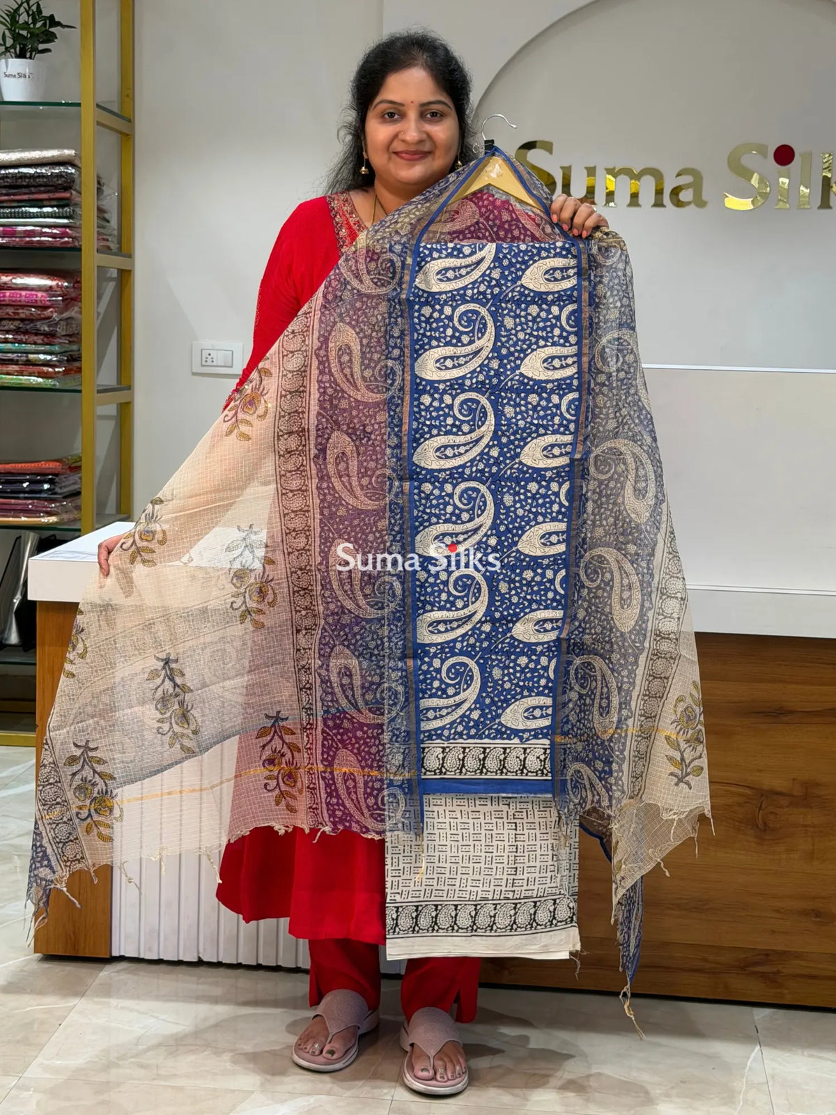 Cotton with Kota Dupatta Big Mango Indigo