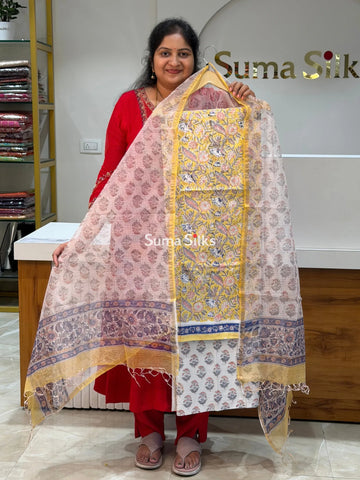 Cotton with Kota Dupatta Floral Creeper Yellow