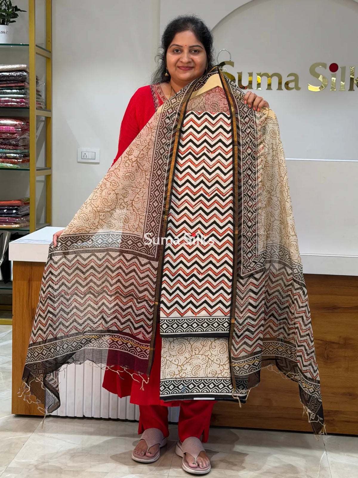 Cotton with Kota Dupatta Zig Zag Kora