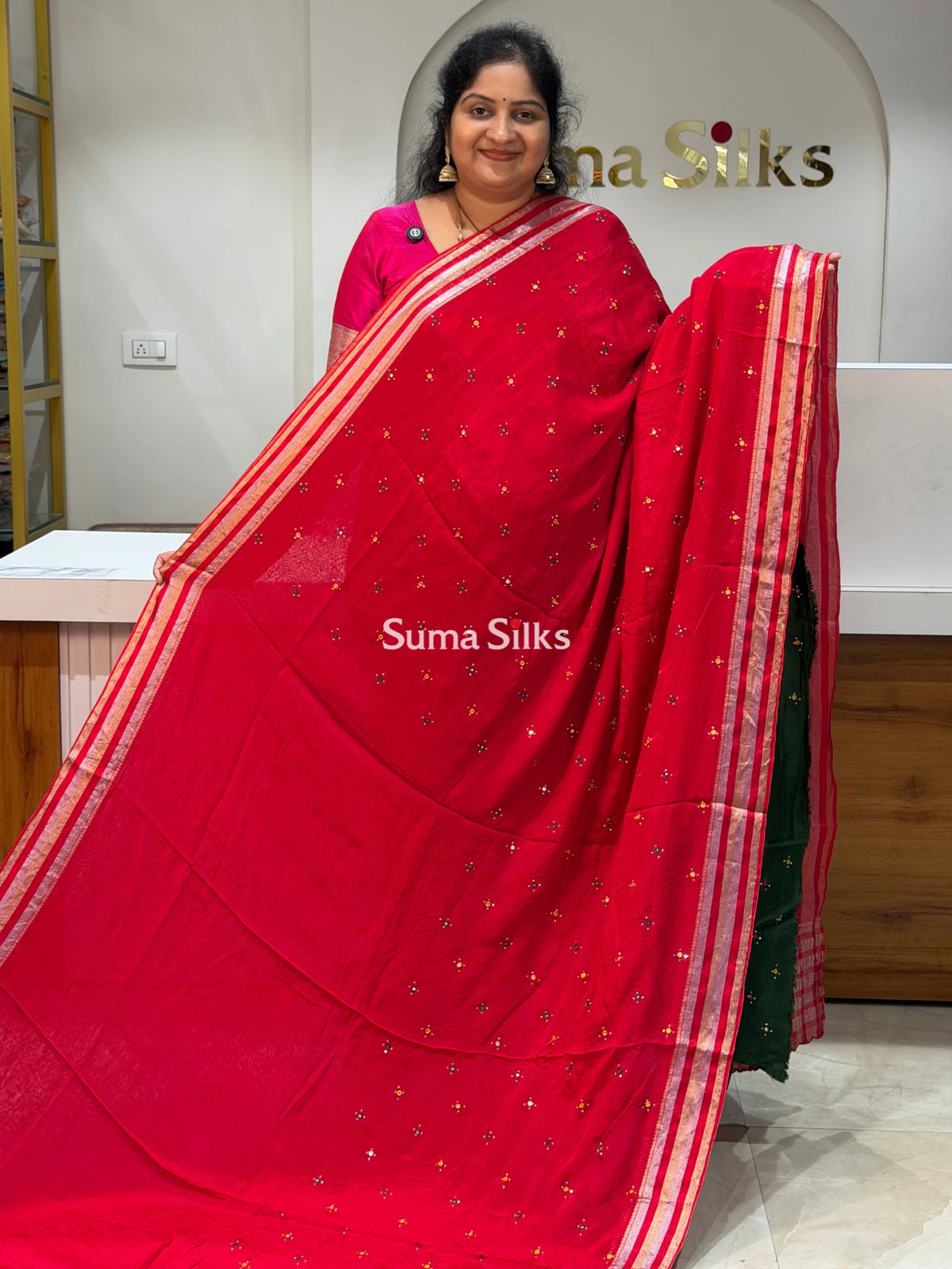 Crepe Georgette Saree Red Color
