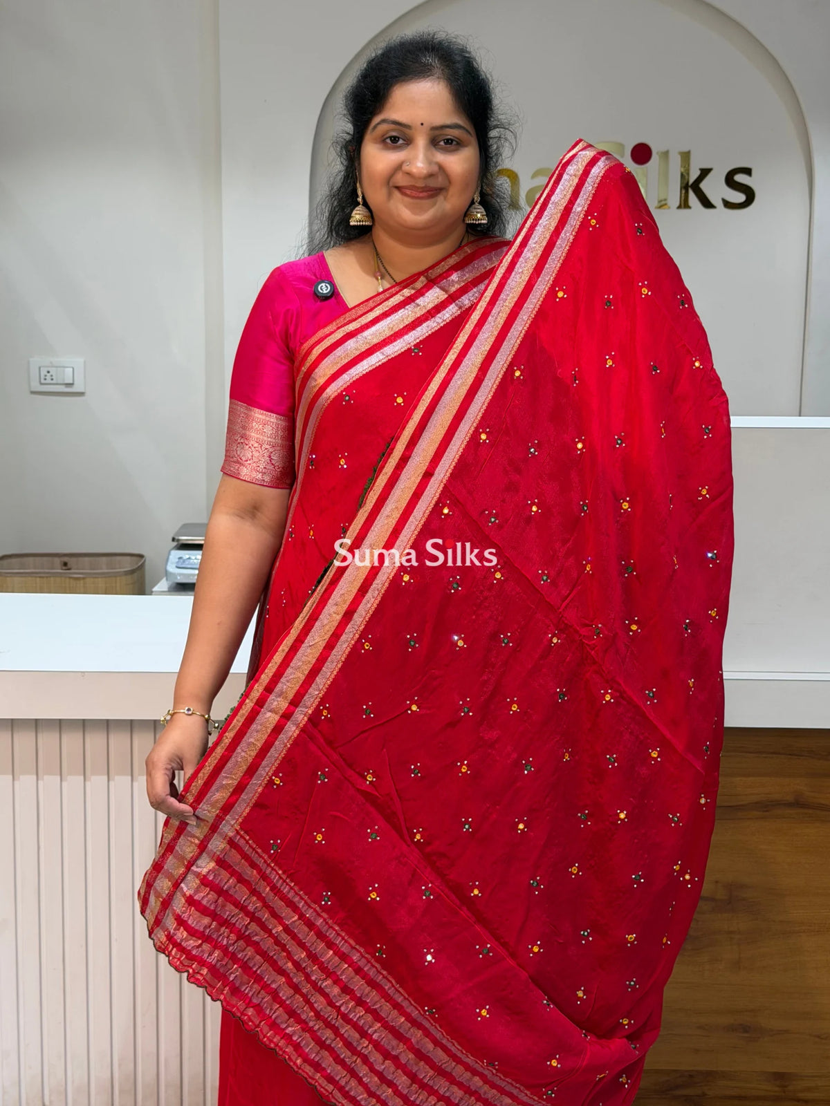 Crepe Georgette Saree Red Color
