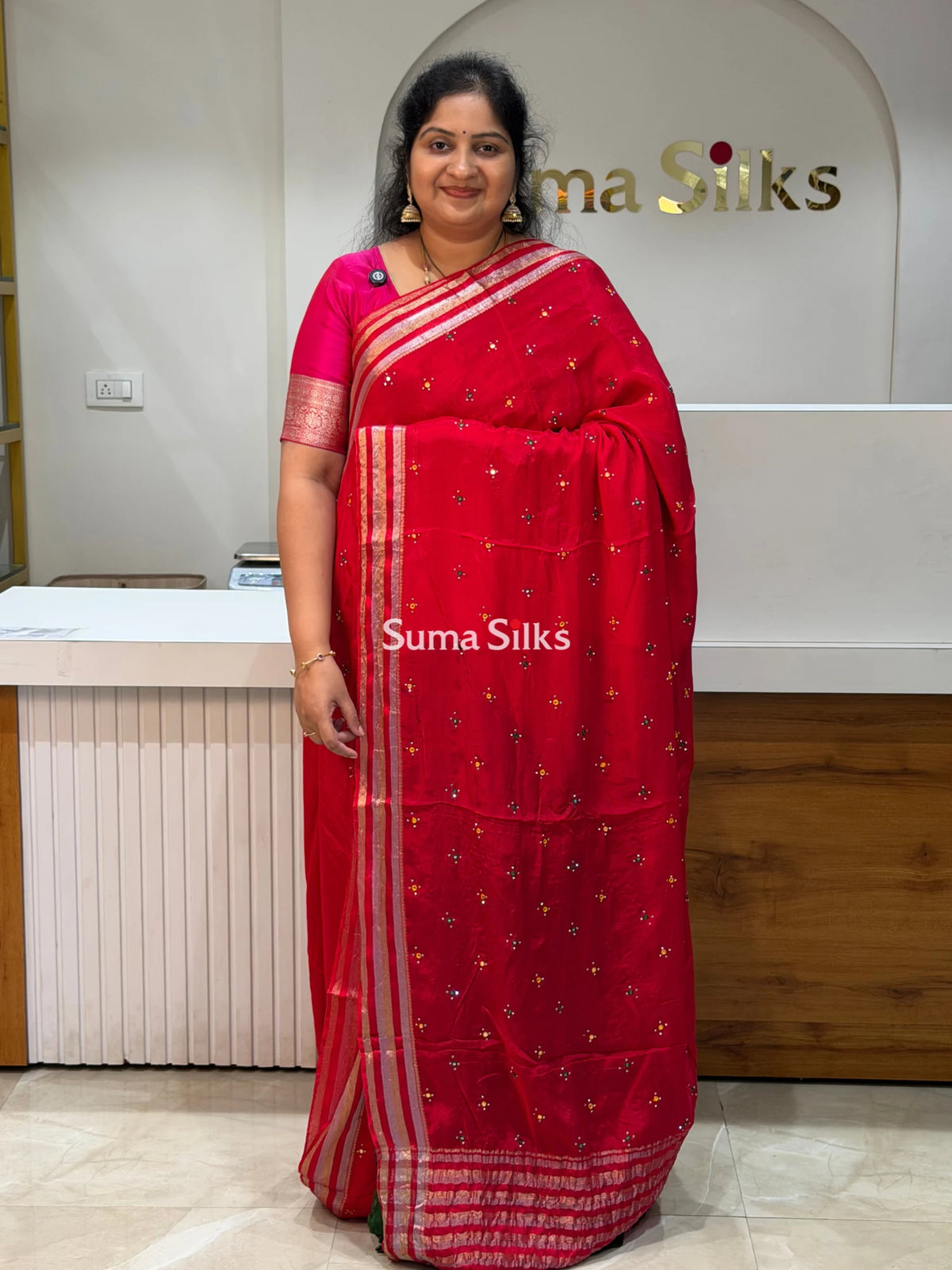 Crepe Georgette Saree Red Color