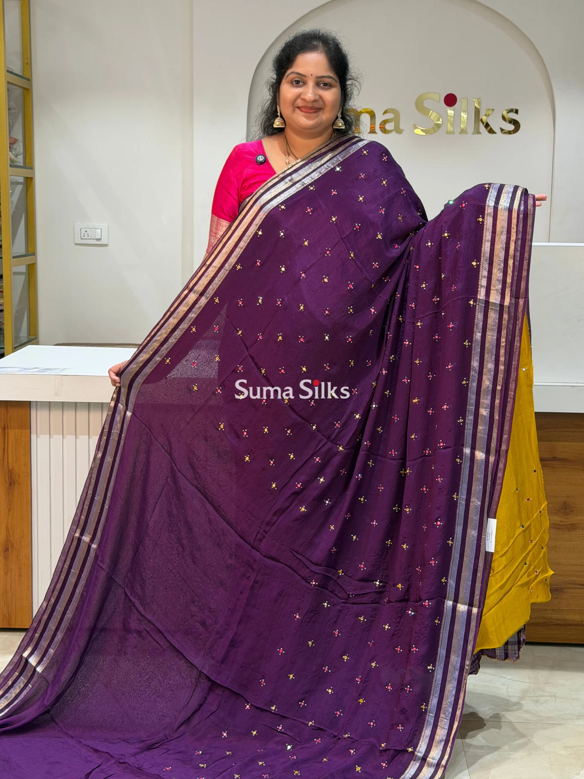 Crepe Georgette Saree Wine Color