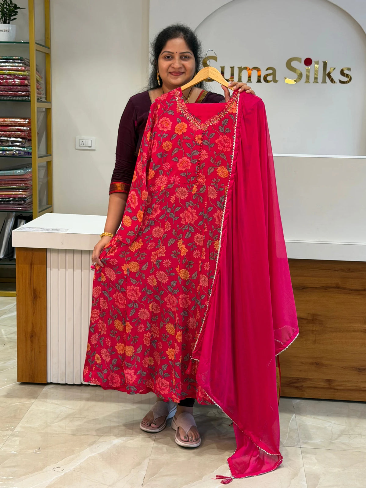 Chinnon Georgette Pink Color Fancy Suit with Kaddhana Work on Neck