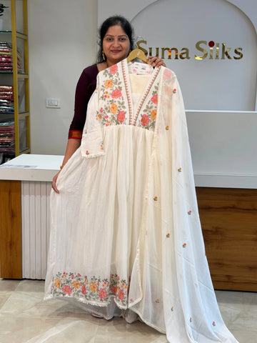 Pure Mul Cotton with Embroidery Work Fancy Suit