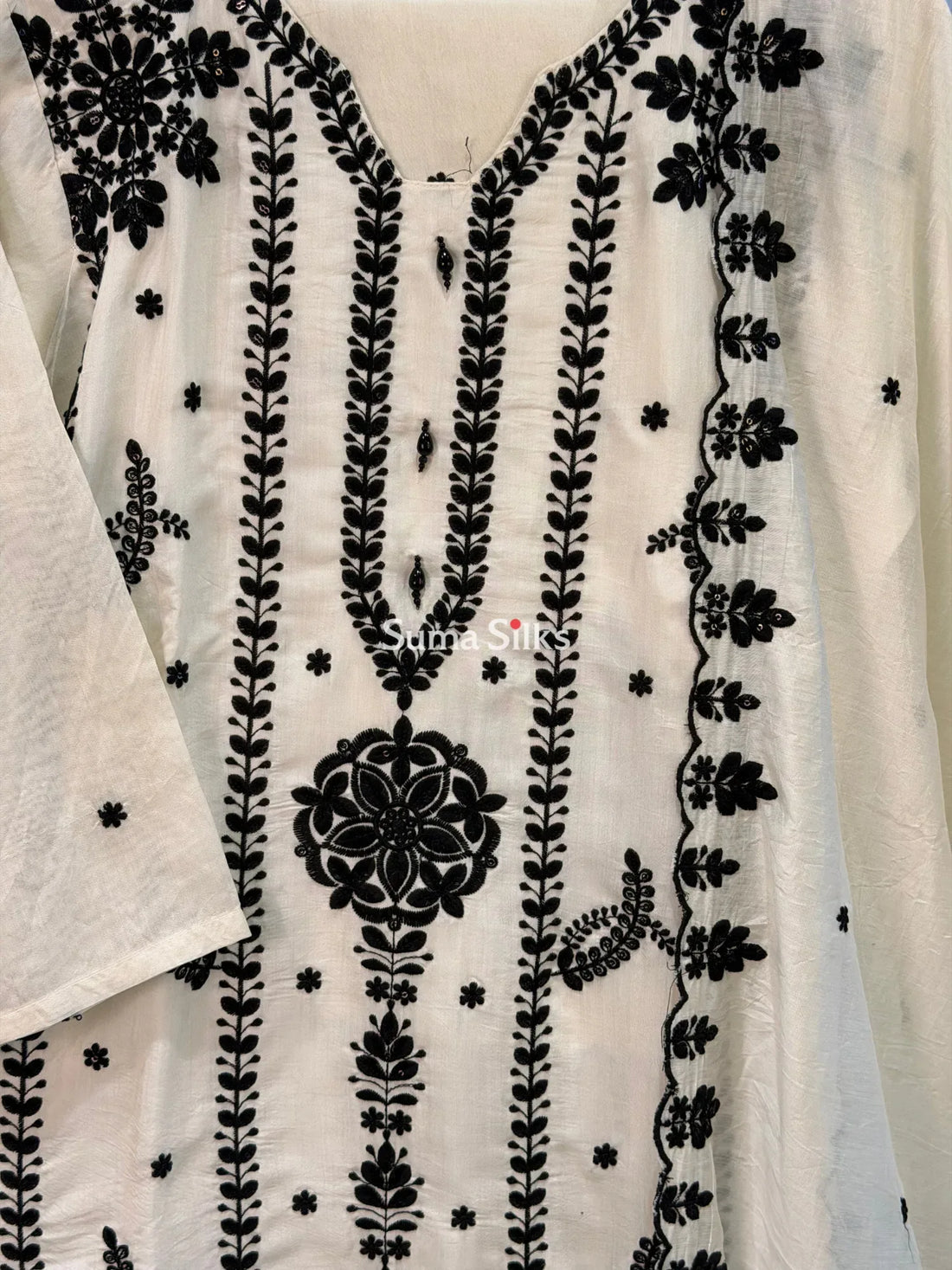 Mul Chanderi Fancy Suit Set with Embroidery and Sequence Work
