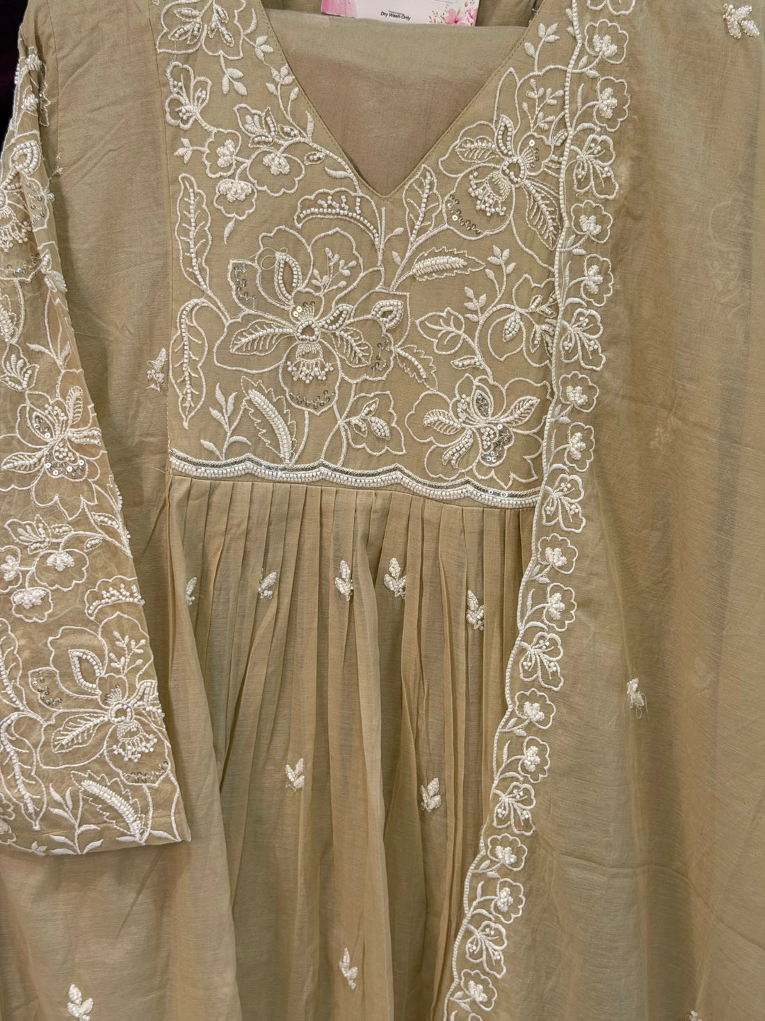 Mulchanderi Readymade Suit Set with allover pearl work and embroidery
