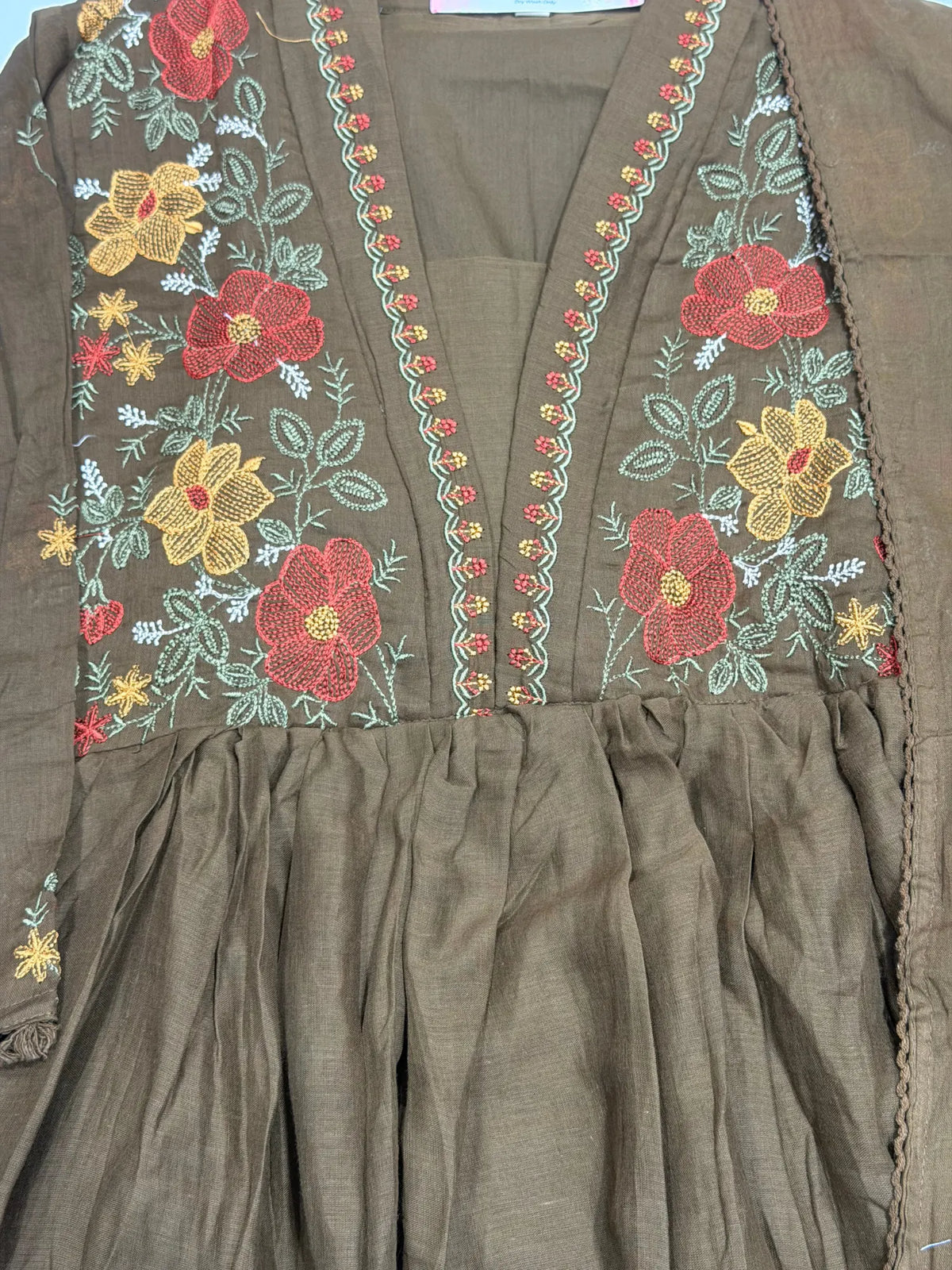 Pure Mul Cotton Mehandi Color Fancy Suit with Embroidery Work