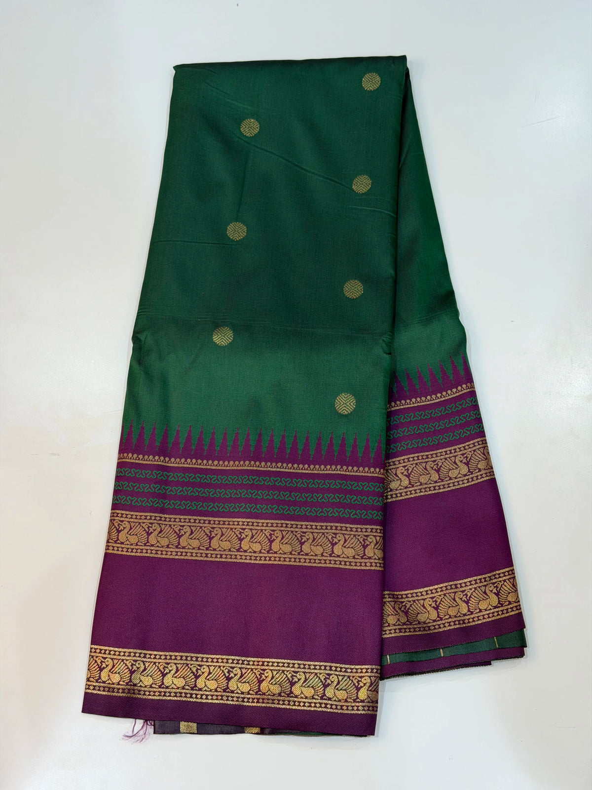 Semi Gadwal Saree - Green Color