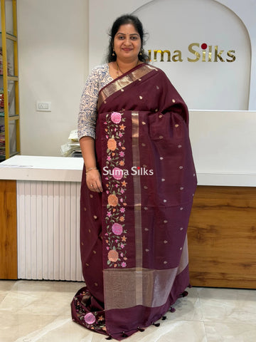 Green Mango Embroidery Brown Color Saree