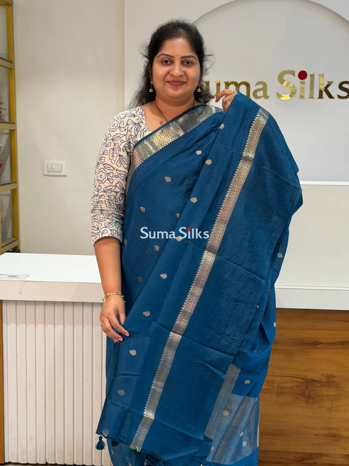 Green Mango Embroidery German Blue Color Saree