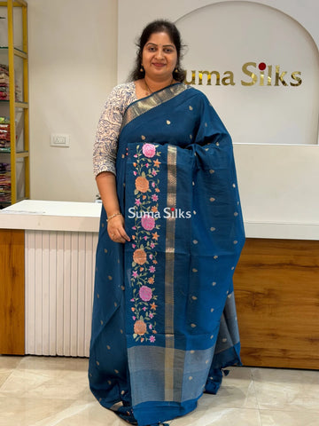 Green Mango Embroidery German Blue Color Saree