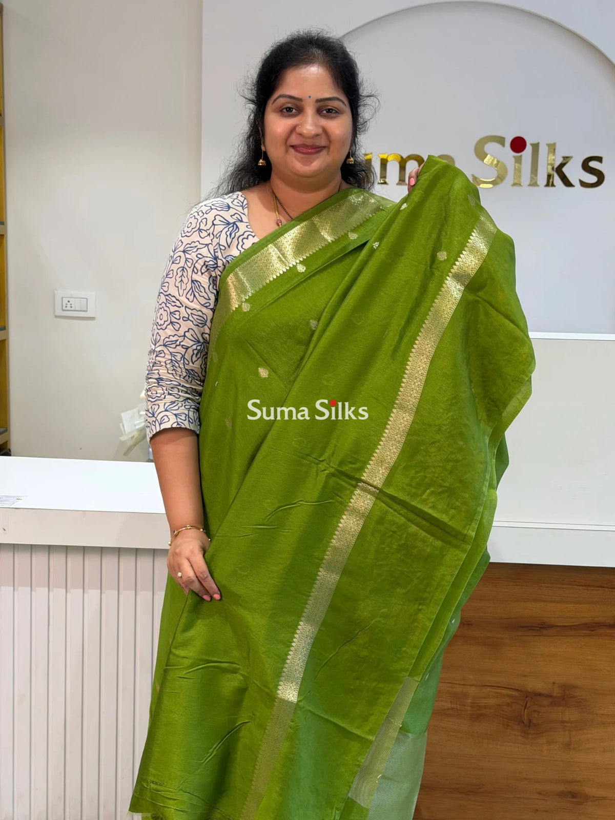 Green Mango Embroidery Parrot Green Color Saree
