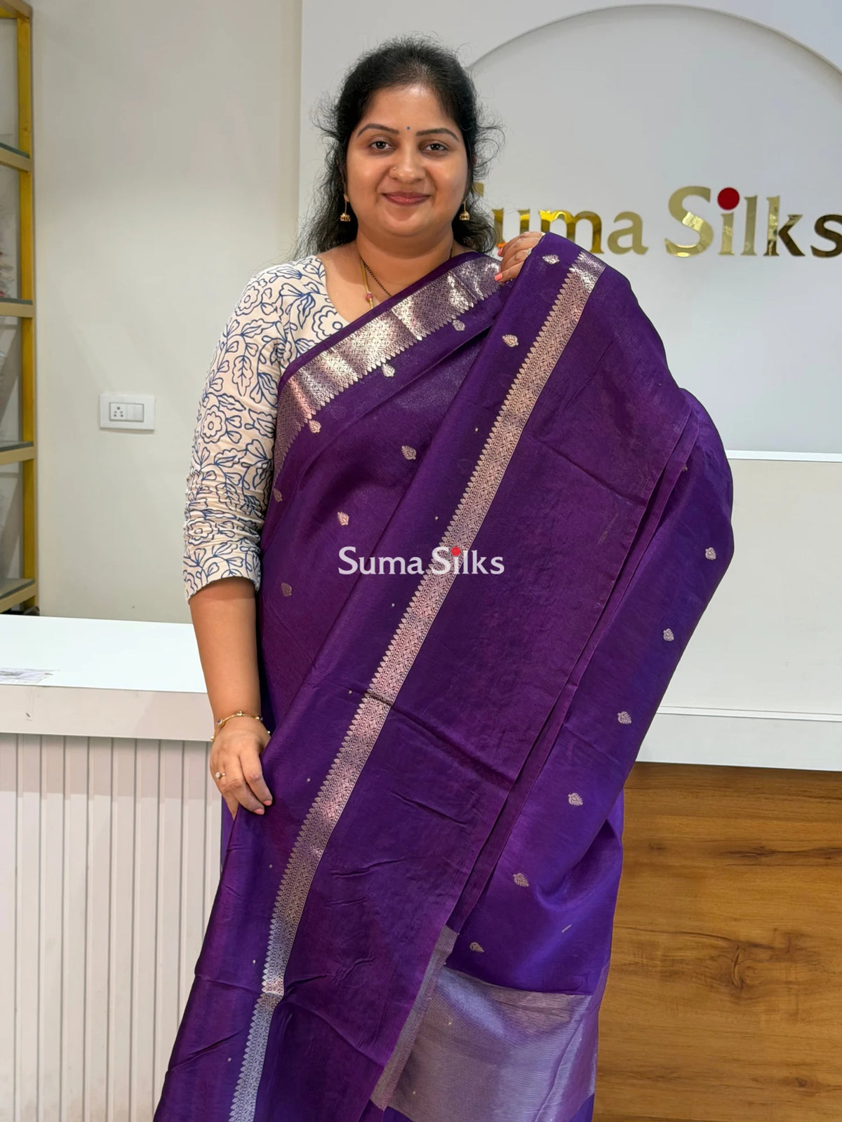 Green Mango Embroidery Purple Color Saree