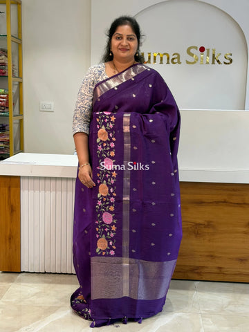 Green Mango Embroidery Purple Color Saree