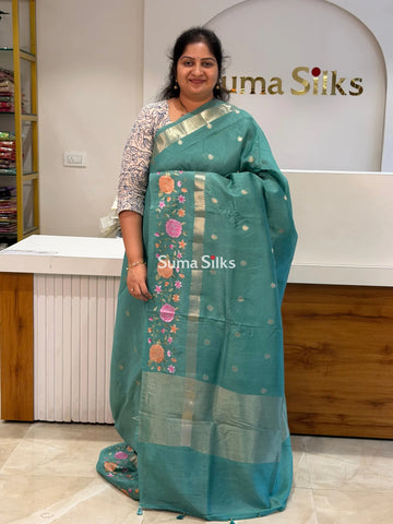 Green Mango Embroidery Rama Green Color Saree