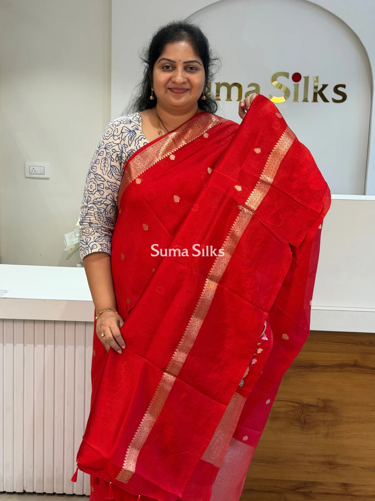 Green Mango Embroidery Red Color Saree