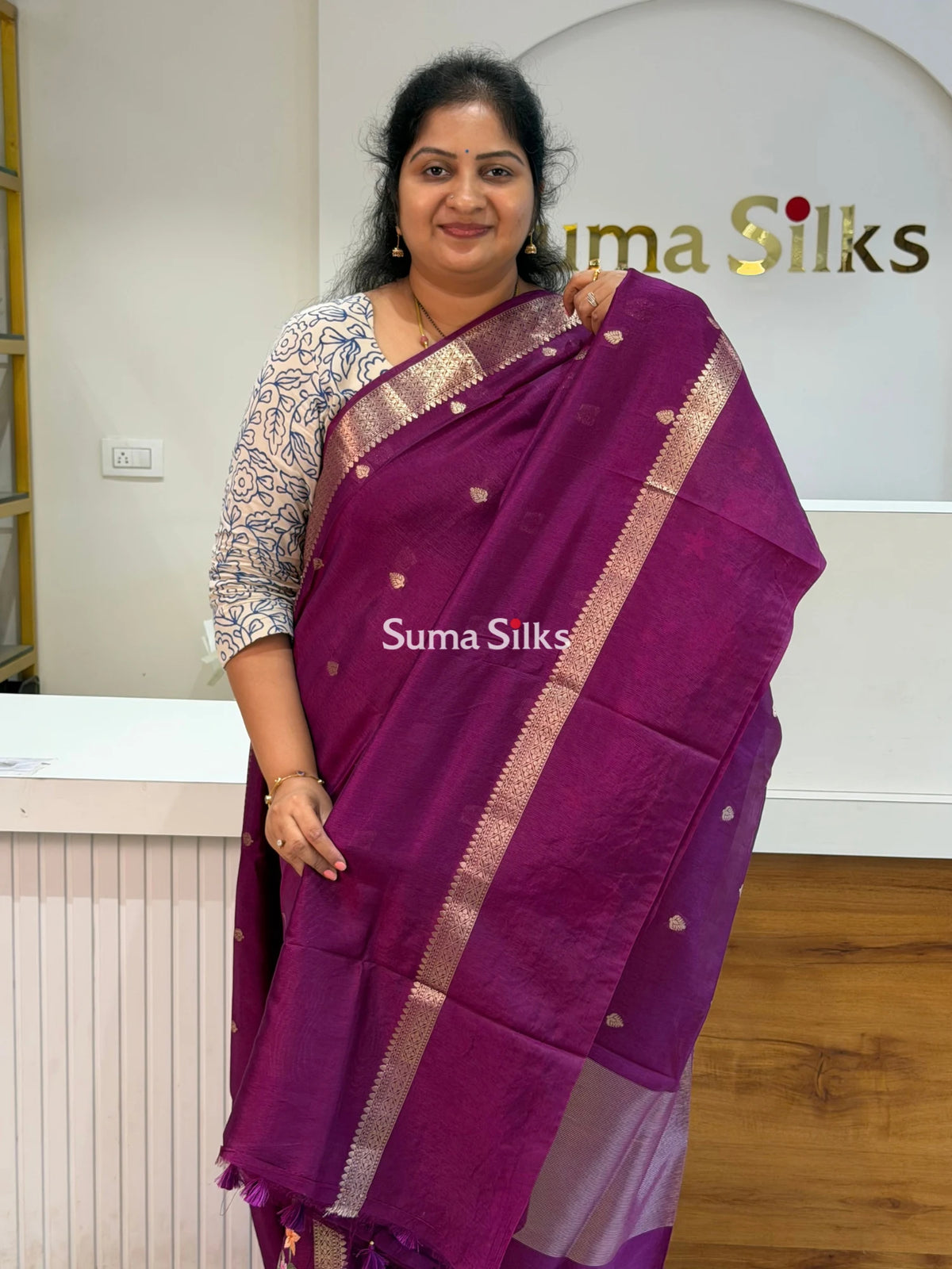 Green Mango Embroidery Wine Color Saree
