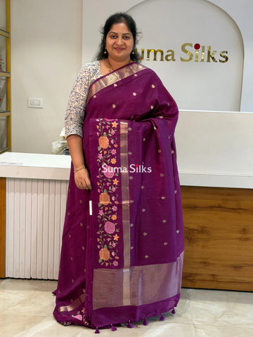 Green Mango Embroidery Wine Color Saree