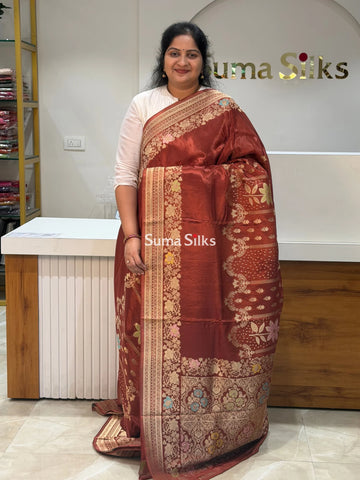 HO Crepe Silk Saree Center Design Brown Color