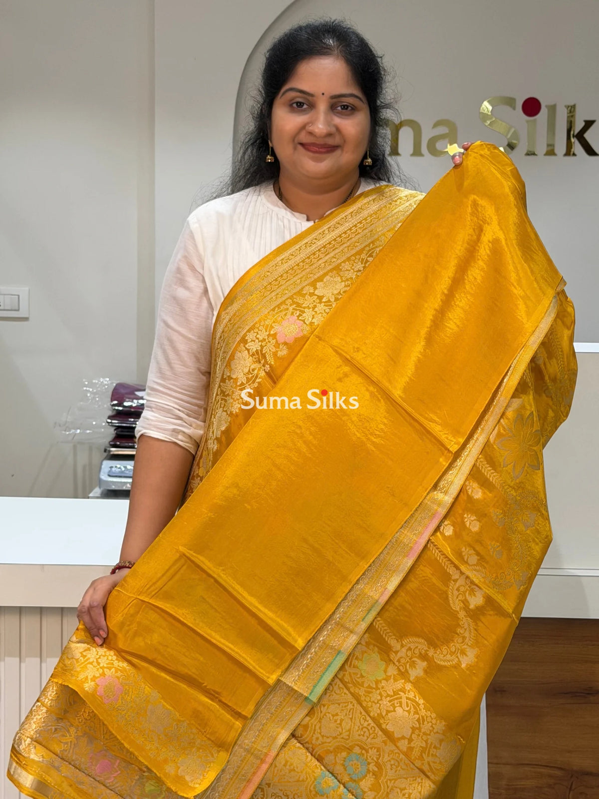 HO Crepe Silk Saree Center Design Musturd Color