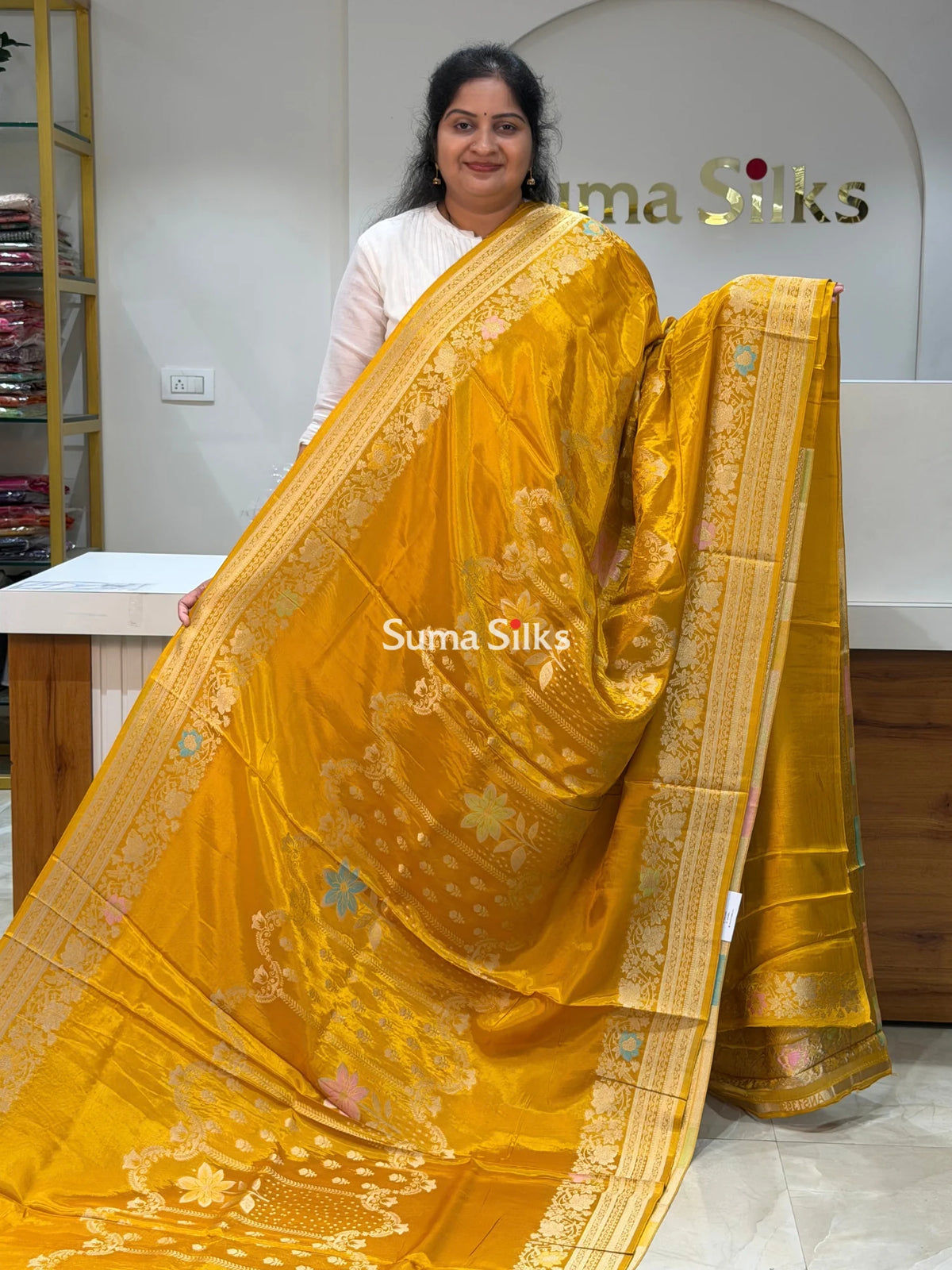 HO Crepe Silk Saree Center Design Musturd Color