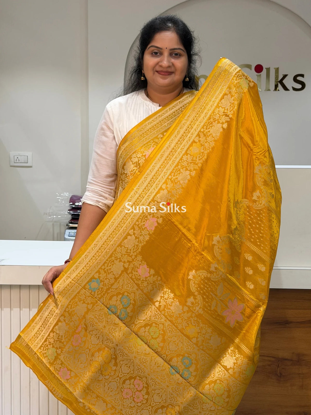 HO Crepe Silk Saree Center Design Musturd Color