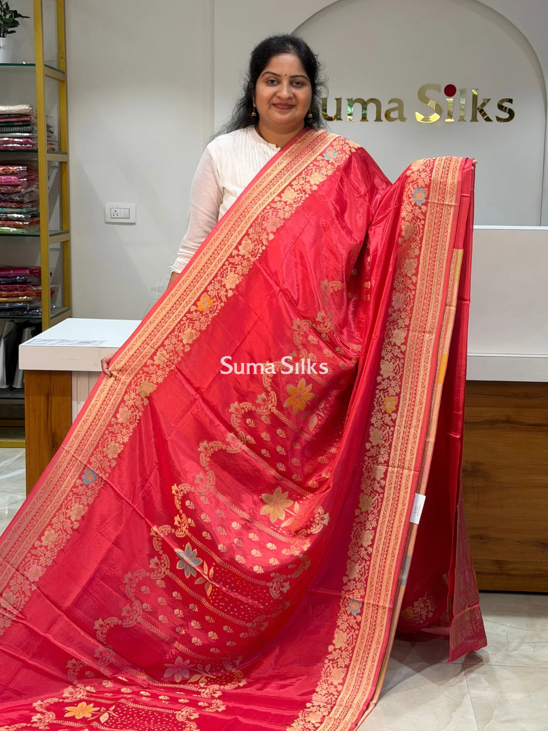 HO Crepe Silk Saree Center Design Peach Color